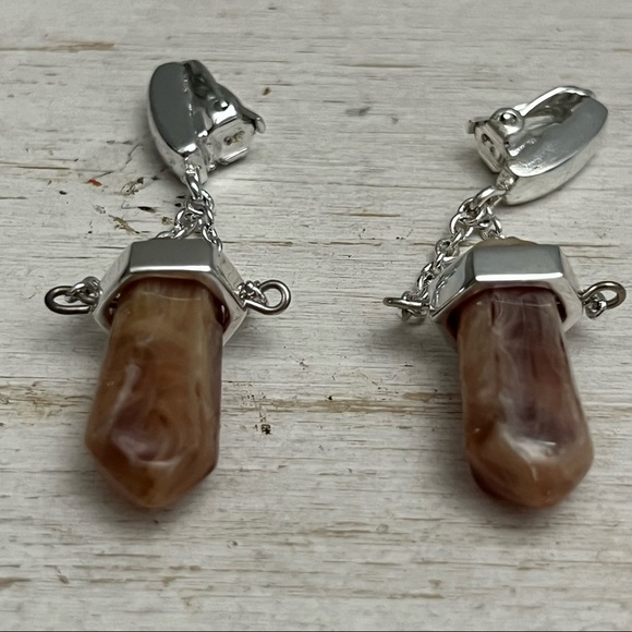 Givenchy Silver Tone Clip On Chain Dangle Earrings with Gemstone Vintage 80s 90s - Picture 2 of 11